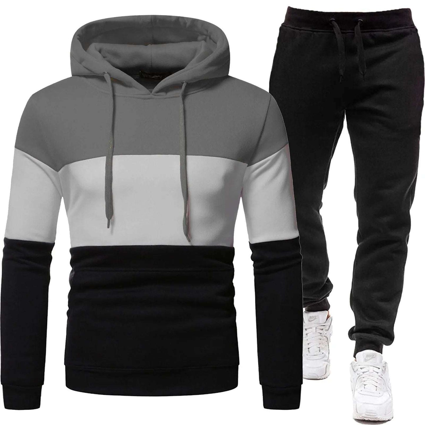 Sport Casual Hooded Sweatshirt and Joggers Tracksuit Set
