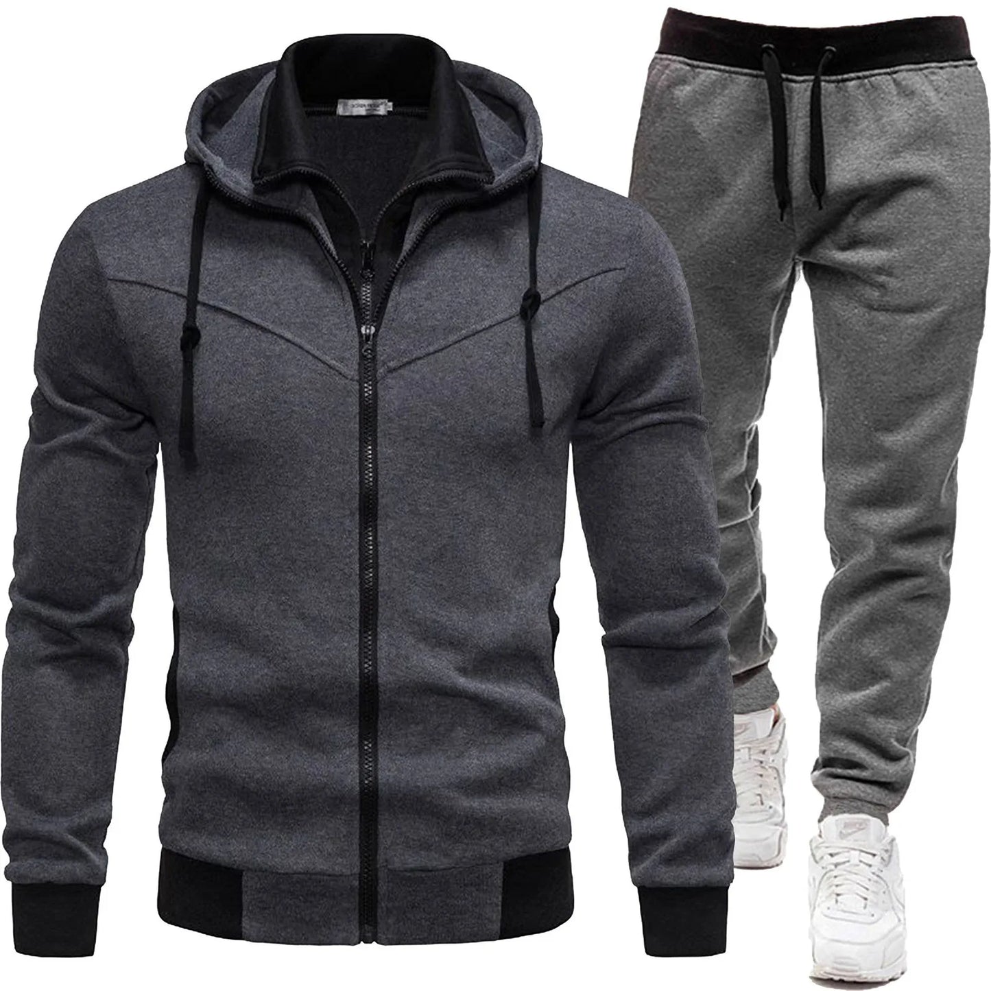 Men's 2 Piece Set Sweatshirt with adjustable Hood+Sweatpants Tracksuit Set