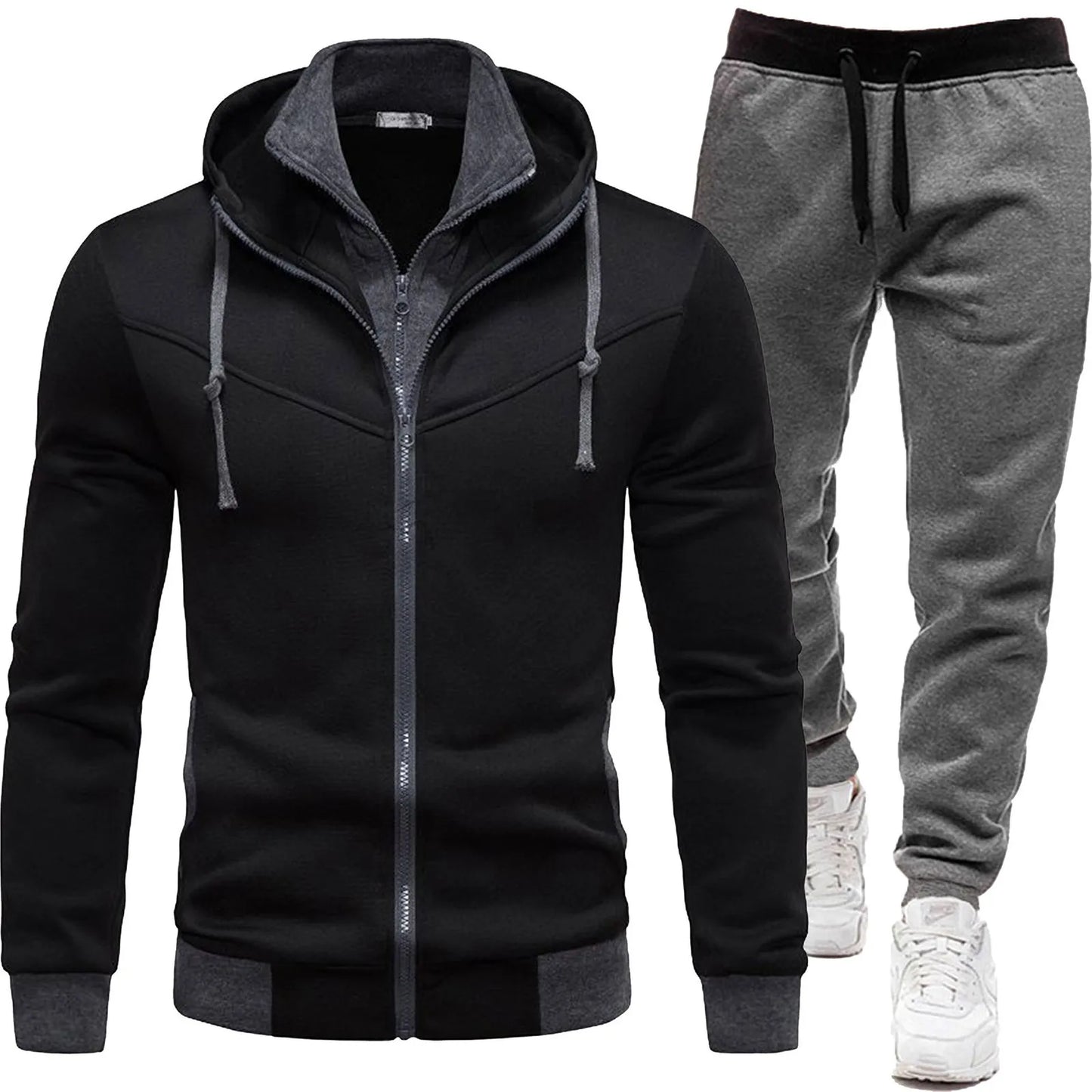 Men's 2 Piece Set Sweatshirt with adjustable Hood+Sweatpants Tracksuit Set