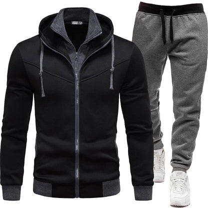 Men's 2 Piece Set Sweatshirt with adjustable Hood+Sweatpants Tracksuit Set