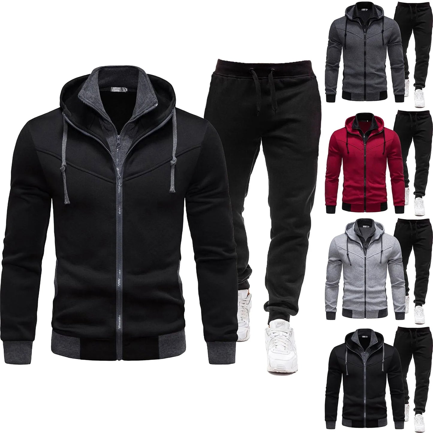 Men's 2 Piece Set Sweatshirt with adjustable Hood+Sweatpants Tracksuit Set