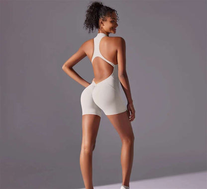 Solid color high-intensity nude tight fitting jumpsuit