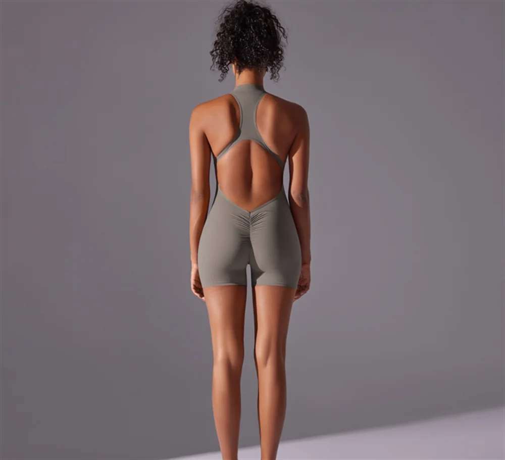 Solid color high-intensity nude tight fitting jumpsuit