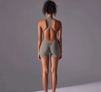 Solid color high-intensity nude tight fitting jumpsuit