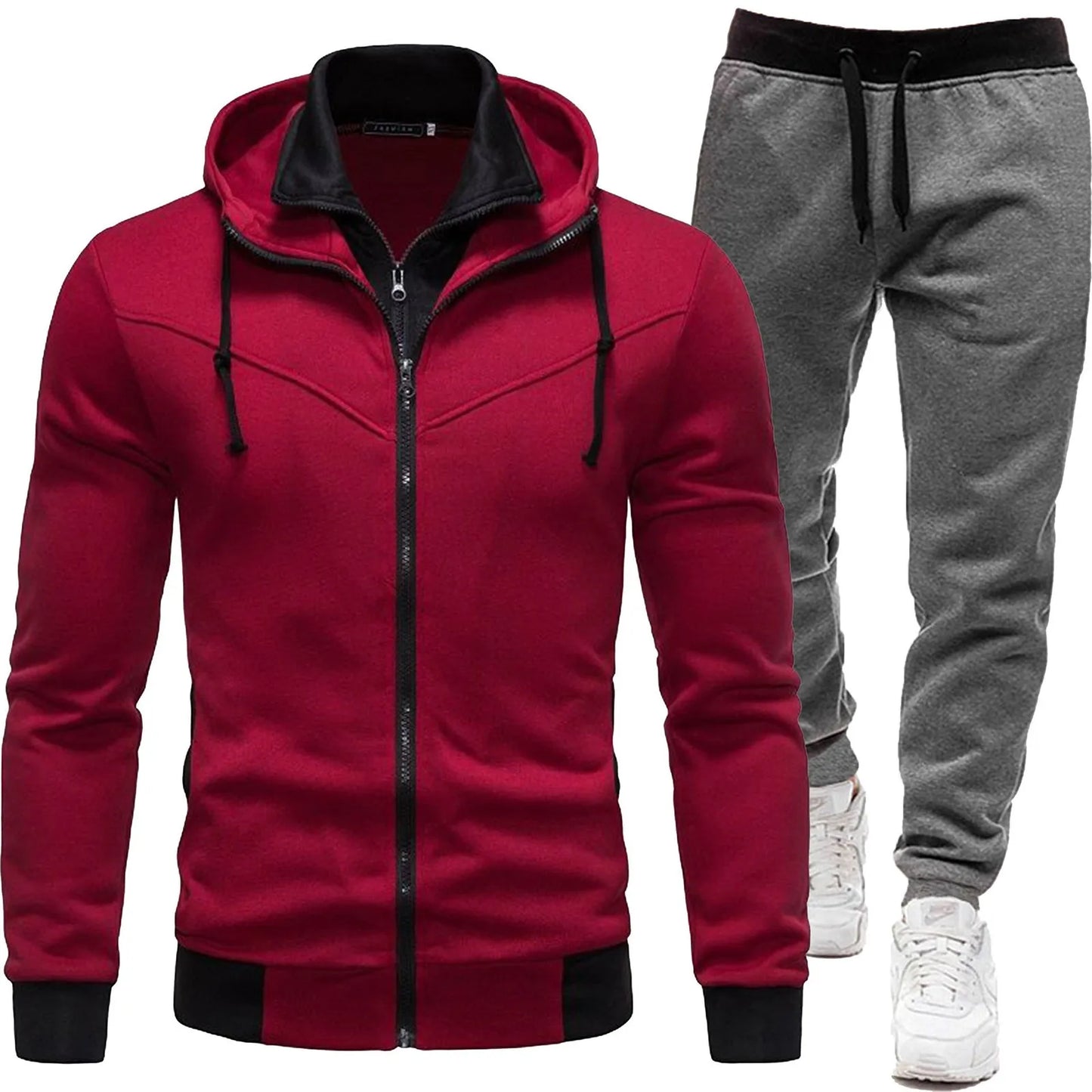 Men's 2 Piece Set Sweatshirt with adjustable Hood+Sweatpants Tracksuit Set