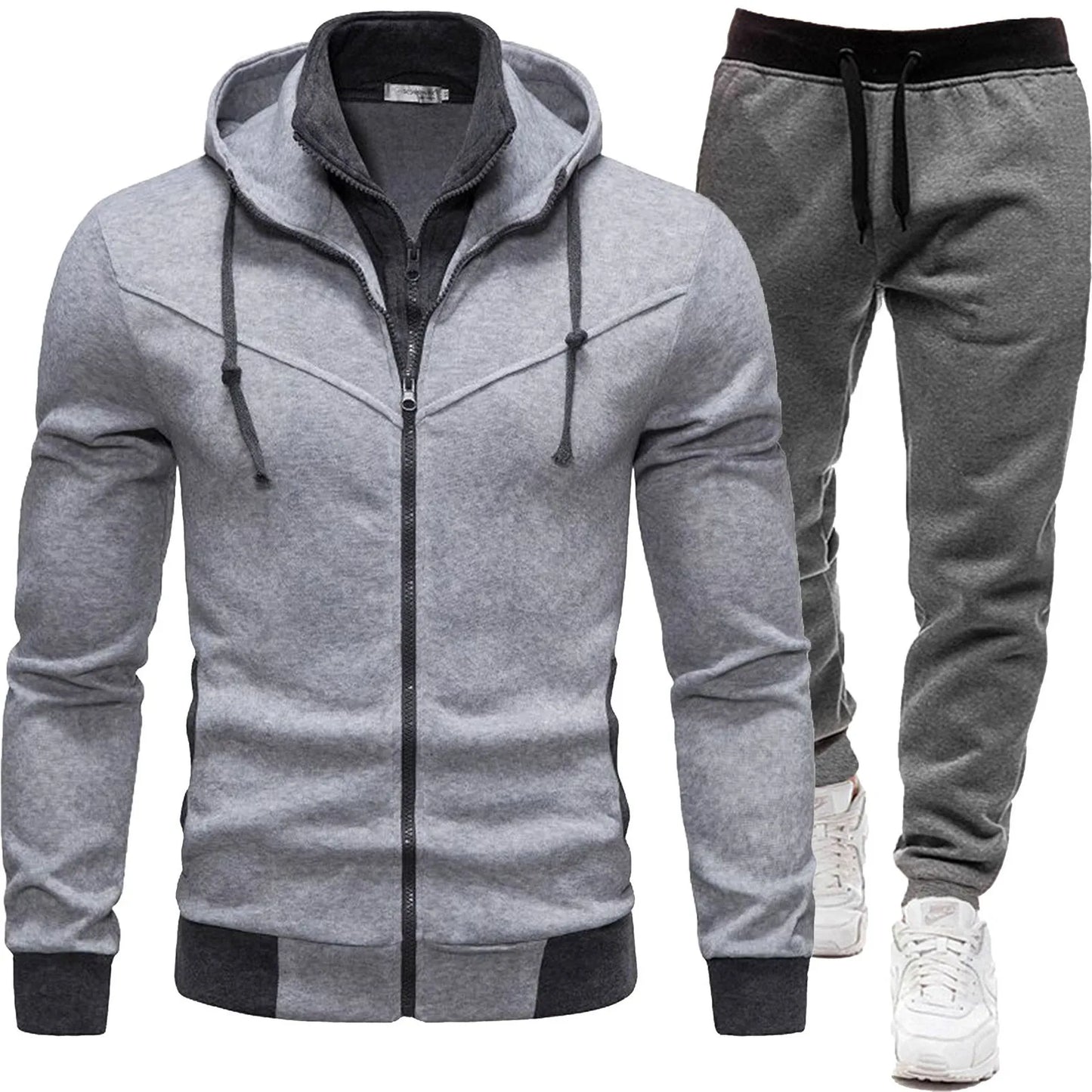 Men's 2 Piece Set Sweatshirt with adjustable Hood+Sweatpants Tracksuit Set